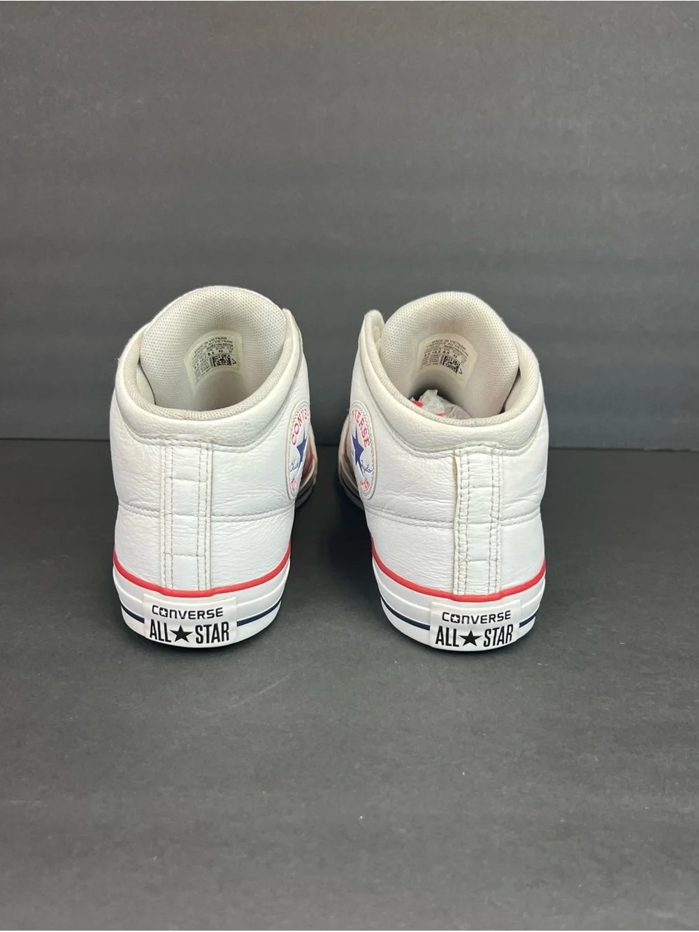 Converse White High-Top Sneakers with Red Heel Stripe Men’s Size 8.5